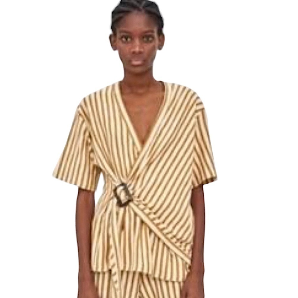 𝅺ZARA Trafaluc Striped Knit Faux Wrap Top Size Small